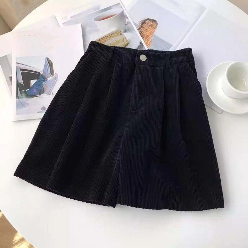High Waist Women Corduroy Shorts Stripe Loose Streetwear Ins Wide Leg Short Pants  Beachwear