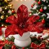 Christmas Flower Ornament Artificial Poinsettia with Stem, Glitter Faux for Seasonal Floral Decor Party, Red Xmas Tree, Wreath Decoration Layered