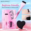 ROCK SWEET Flat Foundation Brush & Sponge Puff Set Soft Reusable Foundation Brush Powder Puff Set for Liquid Cream Powder