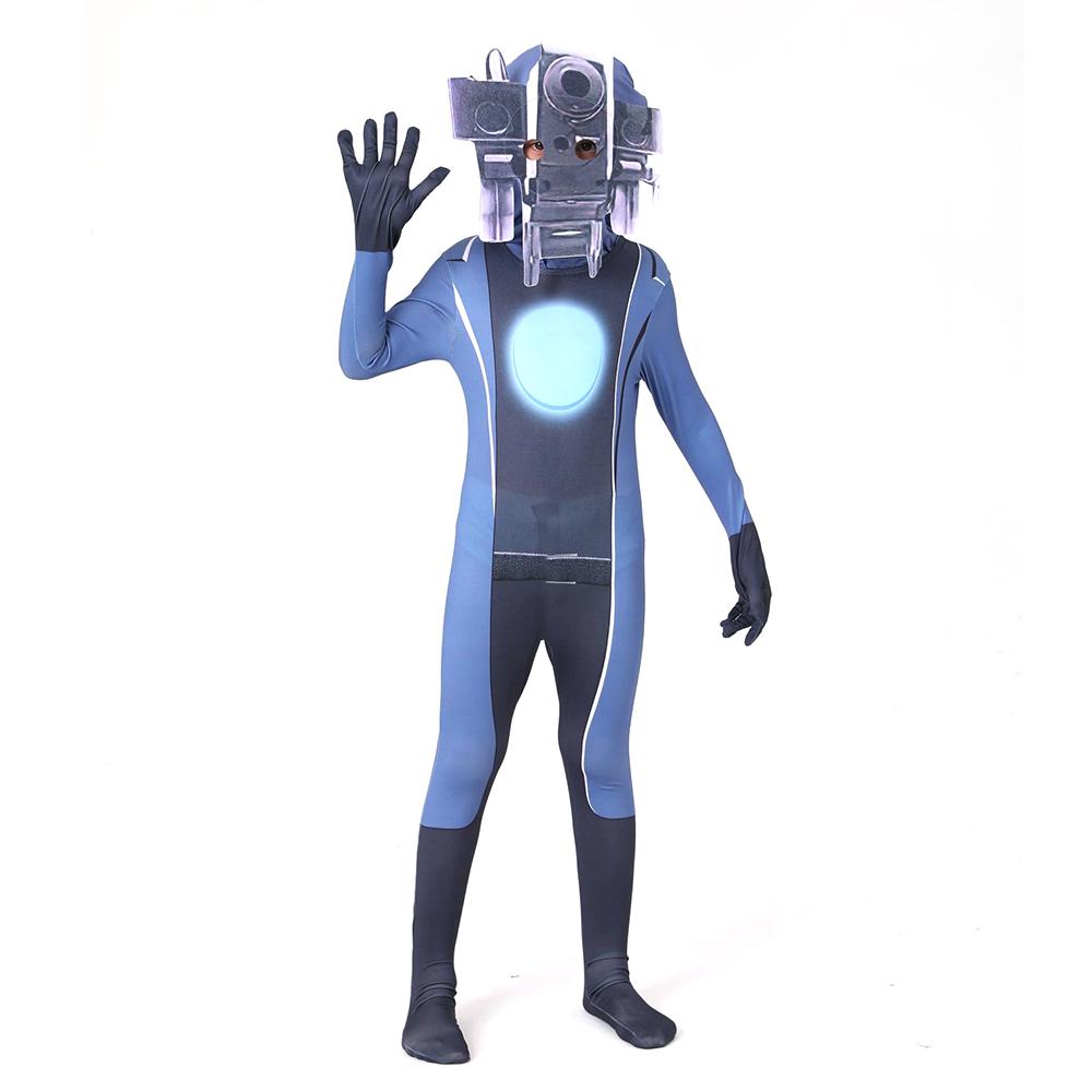 Gioco Skibidi Toilette Cameraman Telecamera Altoparlante TV Uomo Toilette Tuta Bambini Adulti Copricapo Tuta Costume di Halloween