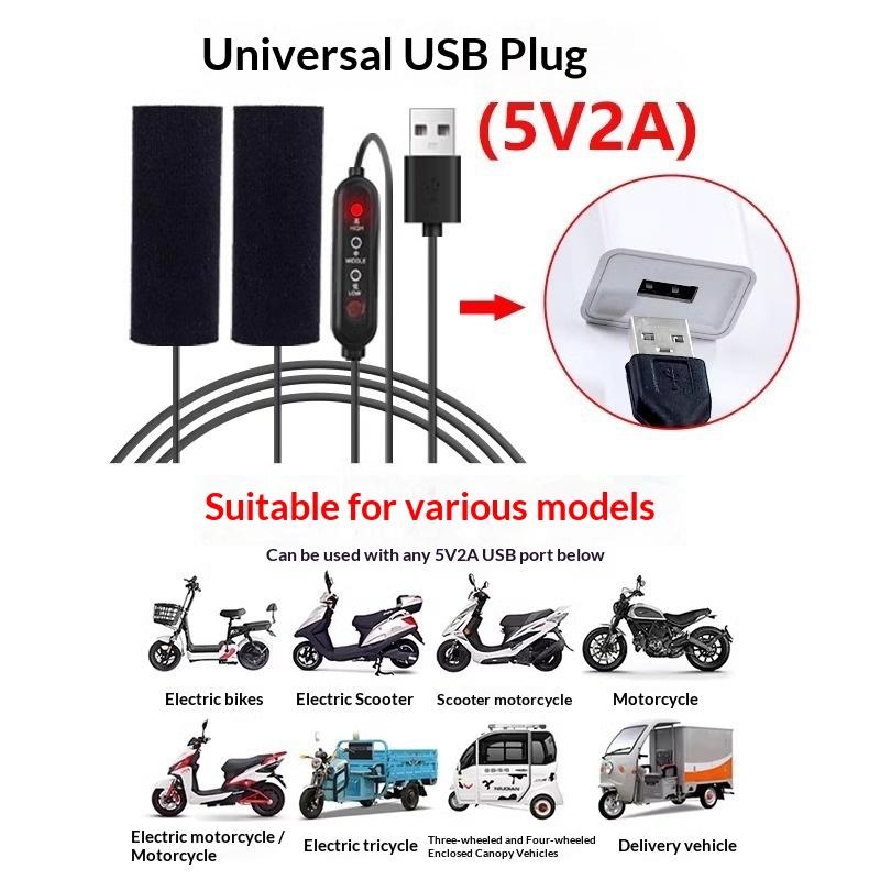 1 Set Schnelles Aufheizen Nicht-Zerstörende Aufklebbare Montage Wärmer Moto USB Beheizte Lenkergriffe 3-stufige Temperaturregelung