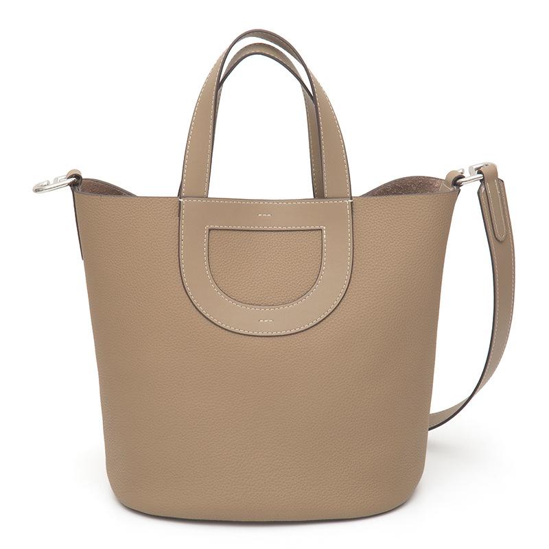 First Layer Cowhide Vegetable Basket Women'S Bag Large Capacity Fashion Shoulder Crossbody Portable Bucket Bag