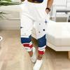 Women Plus Size Navy Blue Printed Jogger Pants Drawstring Waist Side Pockets Cuffed Ankle