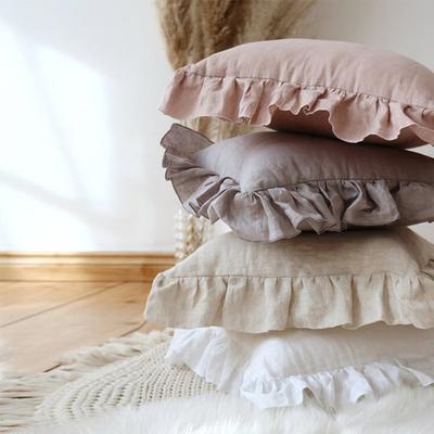 100% Pure Linen Ruffle Throw Pillowcases,Soft Comfortable Cushion Cover,Home Decor Sofa Pillows Cover,Living Room Couch