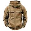 Men's Multi-Pocket Leather Patch Hoodie for Autumn/Winter – European & American Youth Style Sweatshirt Jacket