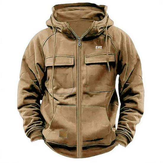 Men's Multi-Pocket Leather Patch Hoodie for Autumn/Winter – European & American Youth Style Sweatshirt Jacket