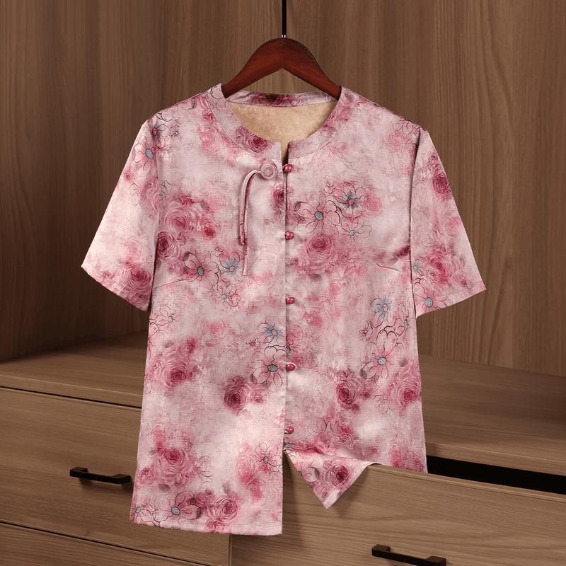 Yuzhaolin Mid-Age Women s New Chinese Style Print Summer Blouse L (94-110 lbs)