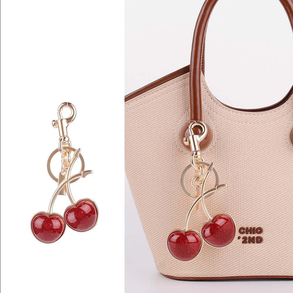 Exquisite Red Cherry Fruit Bag Charm Keychain 3 Color Key Ring for Elegant Women Backpack Purse Pendant Earring Jewelry Gift