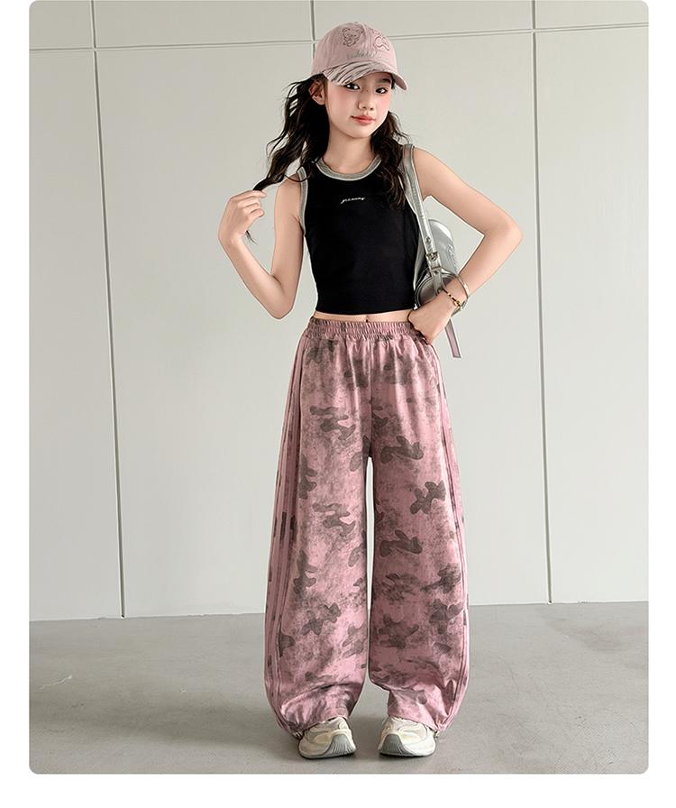 Girls' summer thin pants, girls' Korean version wide leg pants, children's sports pants, girls' summer camouflage casual pants
