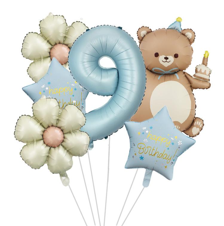 

Magic Cake Bear Aluminum Film Balloon Set 32 Inch Digital Bear Claw Children S Birthday Party Photo Props Daisy boby blue number 9