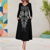 Women Plus Size V Neck Long Sleeve Leopard Print Pockets A Line Midi Dress