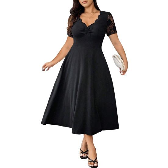 

Plus Size Formal Dress for Women Lace Short Sleeve A-line Dress Mother of The Bride Wedding Guest Evening XL чёрный