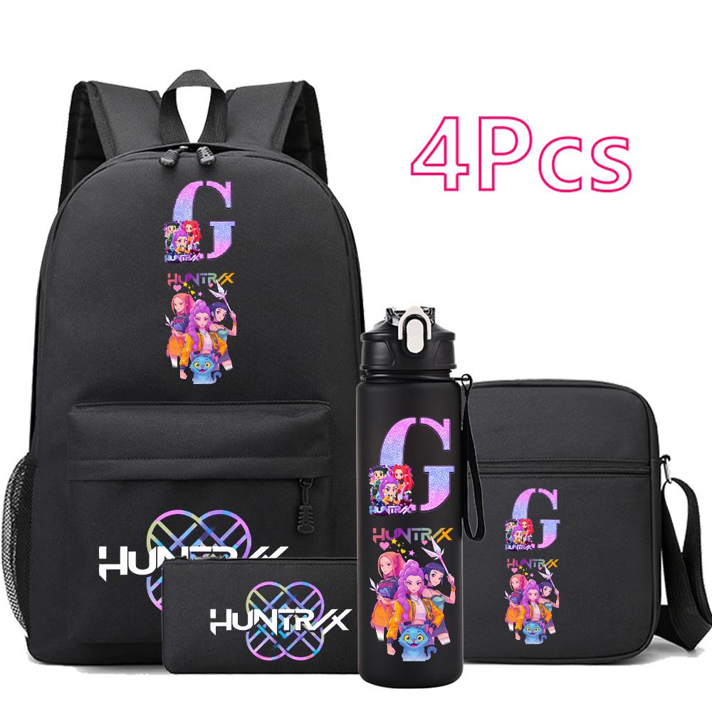 4Pcs/set Cartoon Backpack Large Capacity Bookbag Shoulder Bag Case bag with 750ml Water Bottler Boy Girl School Bag Kid Gift