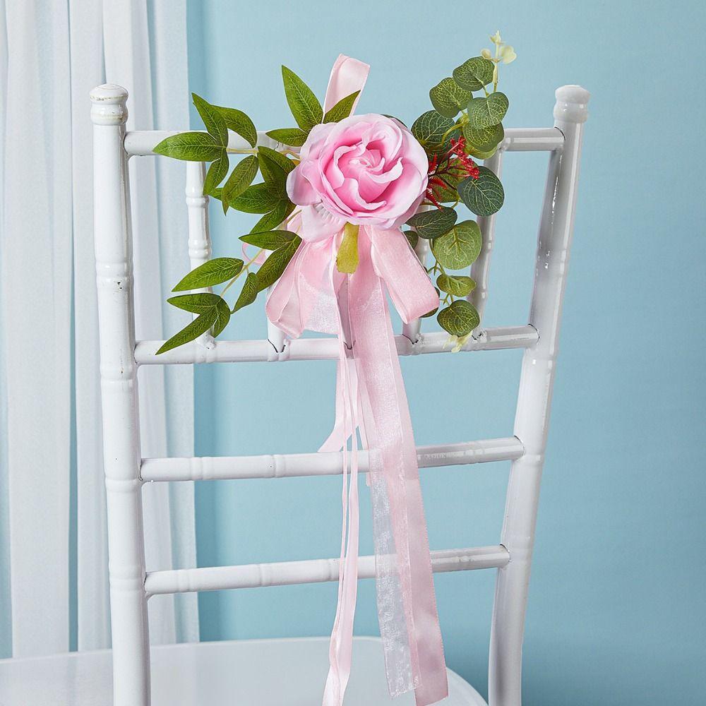 2pcs Handmade Aisle Chair Artificial Flower Rustic Pew Bows Flower  Church Chair Bench