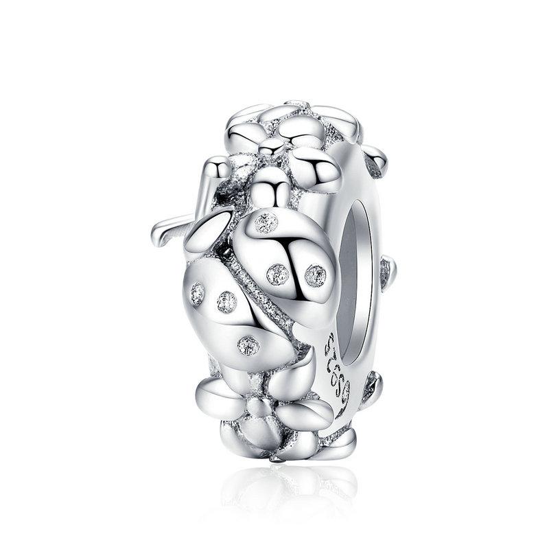 WOSTU 925 Silver Stopper Spacer Beads Cat Feather Round Charm Fit Bracelet Bangle DIY Jewelry Accessories