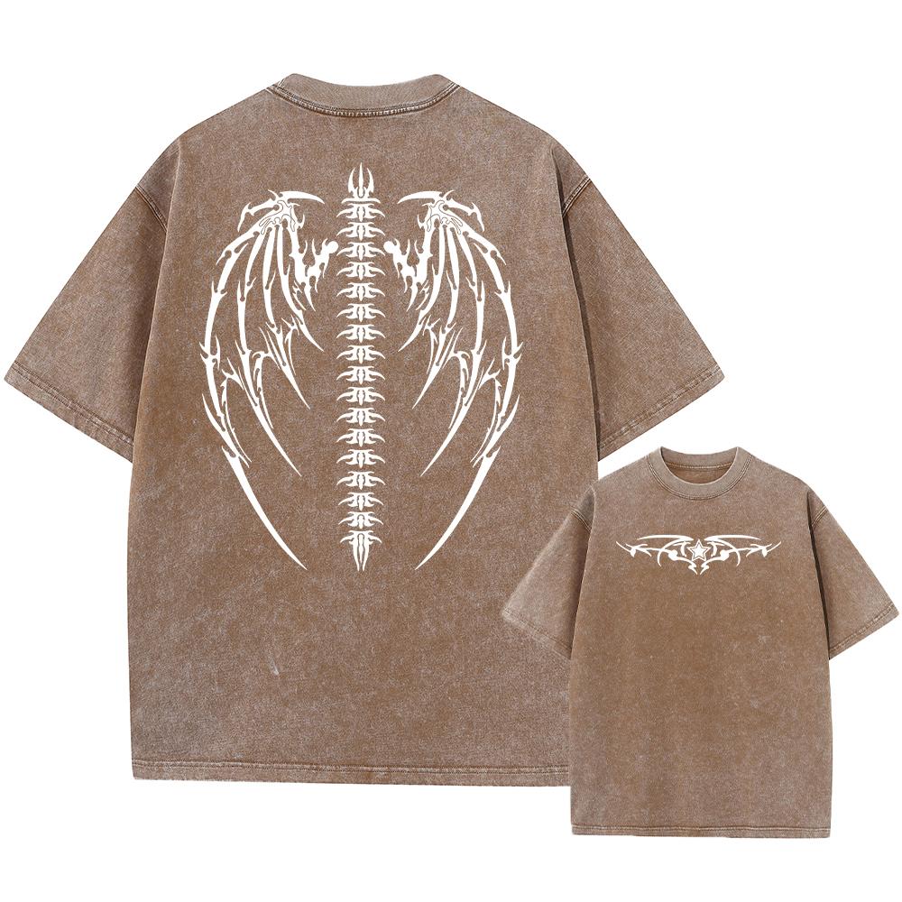 Oversized Wings Printed Tshirts Men Gym Vintage Heavyweight T Shirts Cotton Workout Acid Wash Baggy Tees Street Tops Unisex