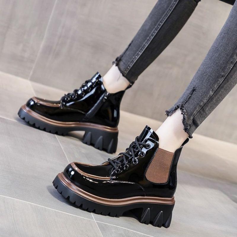 Pu Leather Platform Loafers Woman  British Style Thick Heels Oxfords Shoes Women Lace-up  College Gothic Shoes Mujer Q04