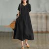 Japanese Women's Loose-Fit Cotton & Linen Irregular Hem Dress