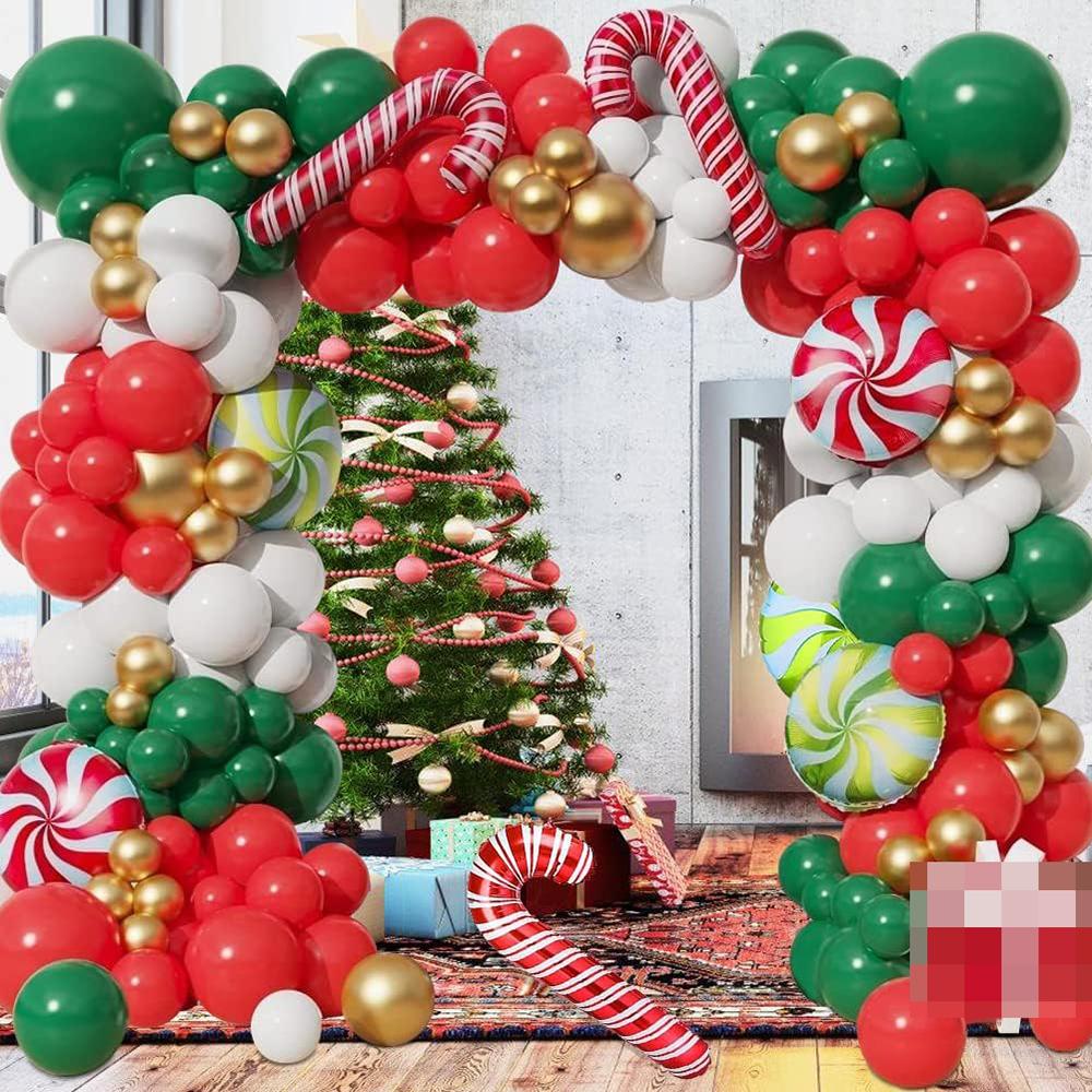 Christmas Green Balloons Arch Kit Red White Gold Balloon Garland Xmas Candy Cane Foil Globos Christmas Home Birthday Party Decor