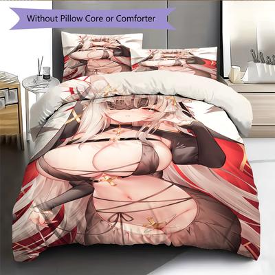 Juego de Cama con Estampado de Anime Colcha Funda de Colcha Funda de Almohada Decoración del Hogar Regalo de Cumpleaños (1 * funda nórdica + 2 * fundas de almohada, sin núcleo)