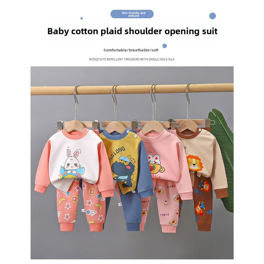 Conjunto de Roupa Íntima Infantil Algodão Puro Novo Roupa de Casa para Meninos Bebê Todo Algodão Quente Roupas de Outono para Meninas Calças de Outono Roupas Infantis