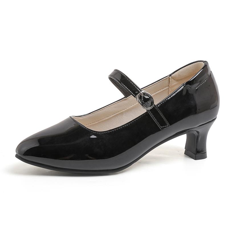 Fashion Women's Autumn New Pointed Toe Shallow Heel Mary Jane Single Shoes Metal Buckle One Strap Non-Slip Low Top Shoes