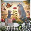 "Whimsical Cats and Butterfly Garden Scene" Pattern Wall Hanging Tapestry Decorative Tapestry Home Decor for Bedroom and Living Room