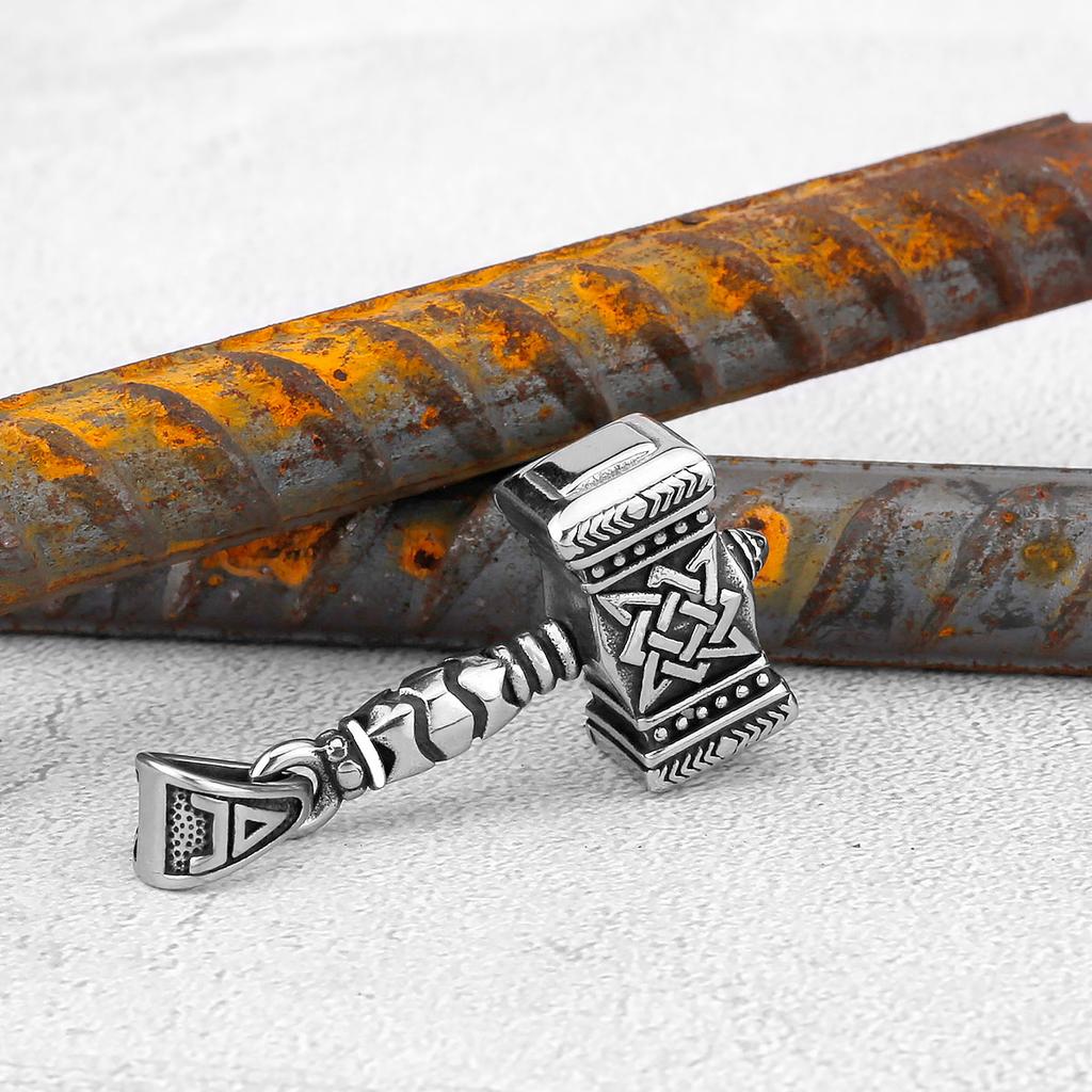 Vintage Thor Hammer Pendant Necklace for Men Stainless Steel Mjolnir Viking Jewelry with Celtics Knot Chain