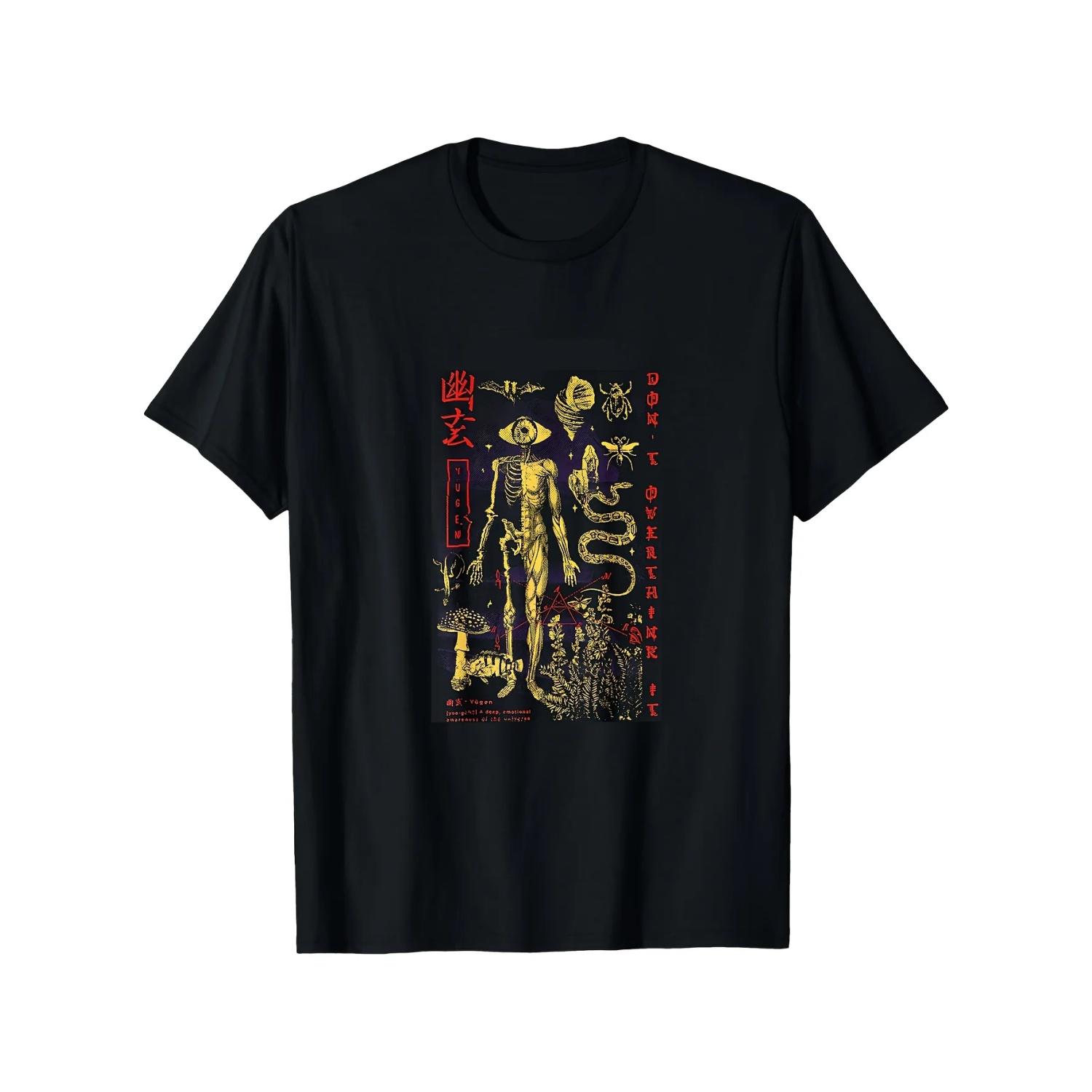 

Neutral Gothic Art T-shirt - Japanese Style Mysterious Steam Wave Fault Aesthetics T-shirt with Digital Fault Pattern Design S чёрный