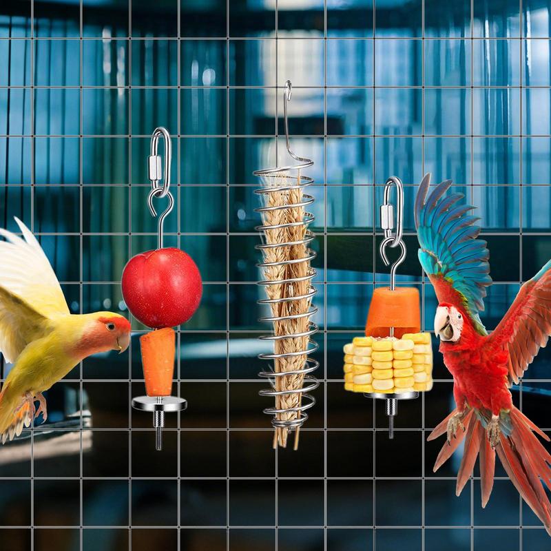 Bird Toys For Parrots Conure Toys Fruit Feeder Bird Supplies 3 Pieces Stainless Steel Cage Accessories Foraging Pet Supplies