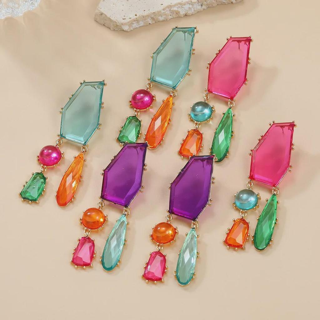 Geometric Colored Diamond Earrings - Bohemian Style for Women, European and American Inspired.