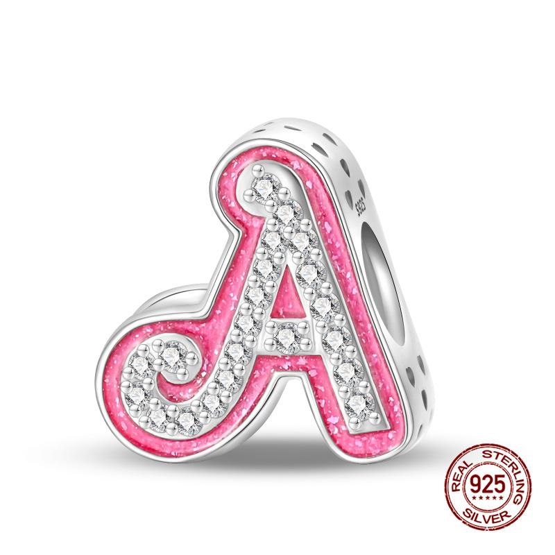 New In 26 Pink Pave A- Z Alphabet Beads Copper Love Letter Charm Fit Original 3Mm Charms Bracelet Bangle Fine Jewelry Gifts