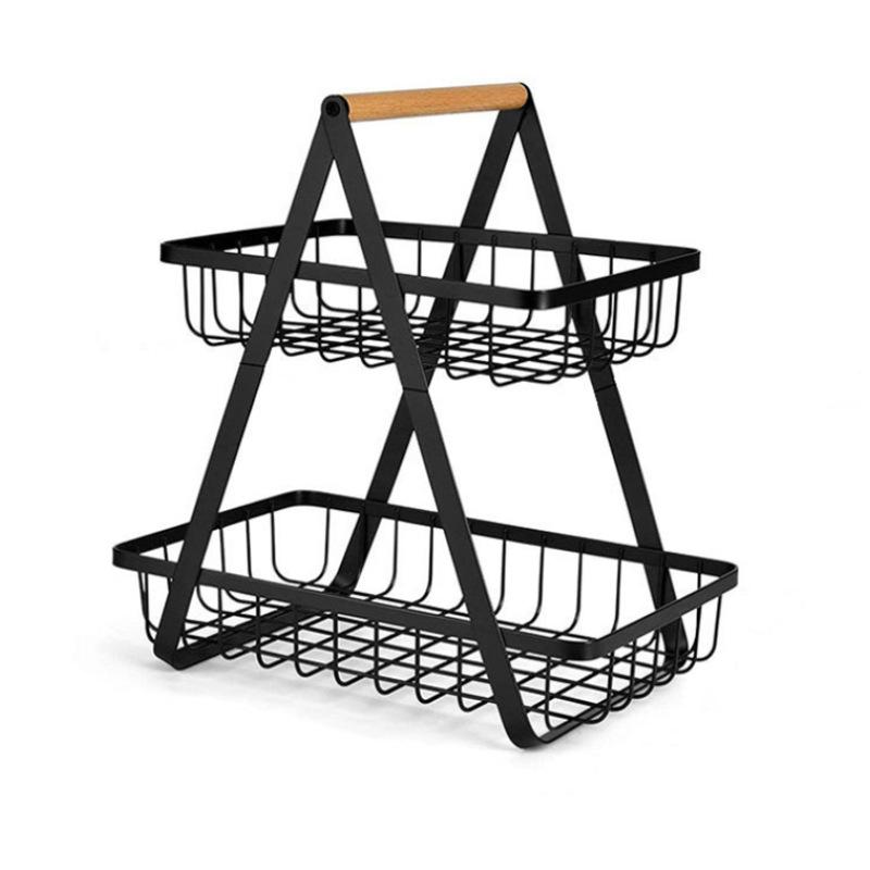 2 Tier Fruit Basket Bowl for Kitchen Counter,Bread Vegetable Fruit Basket Bowl Stand,Detachable Metal Basket Storage