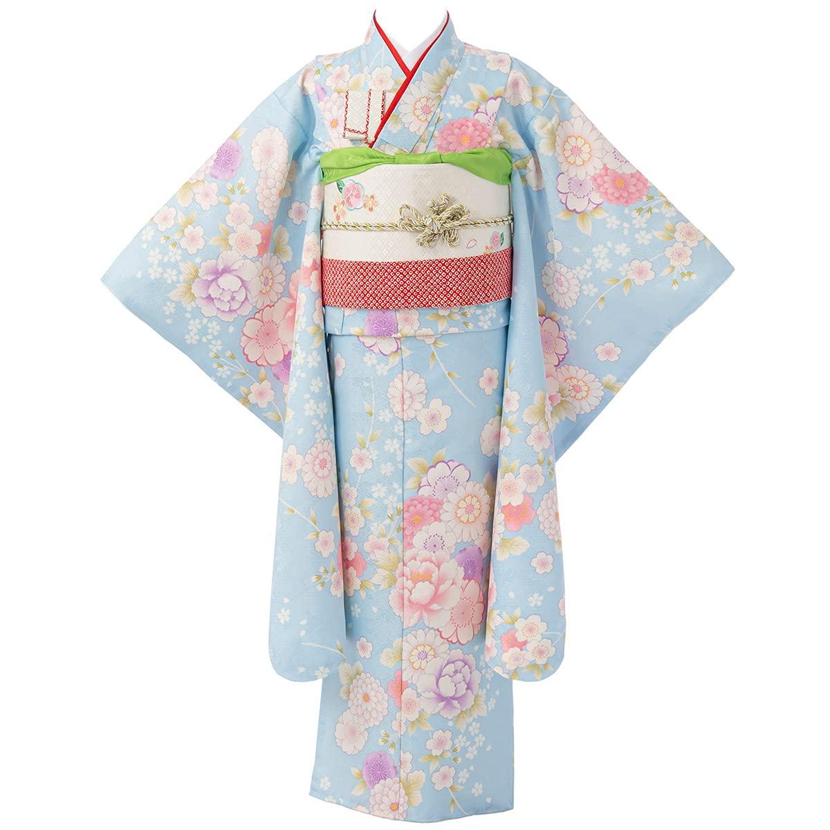 

Kimono No 7 Years Yumeiro Light Peony [Kyoto Miyabi] Shichi-Go-San Girls Set, Bag, Old, 115cm, 120cm, Miyabi, Blue, синій