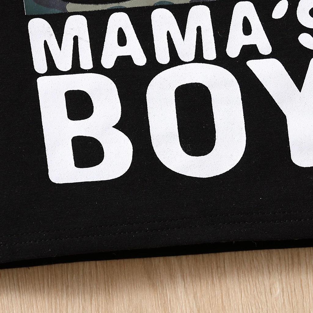 Boys' Summer Outfit: Letter Print Tee & Camo Shorts Set - European and American Style.