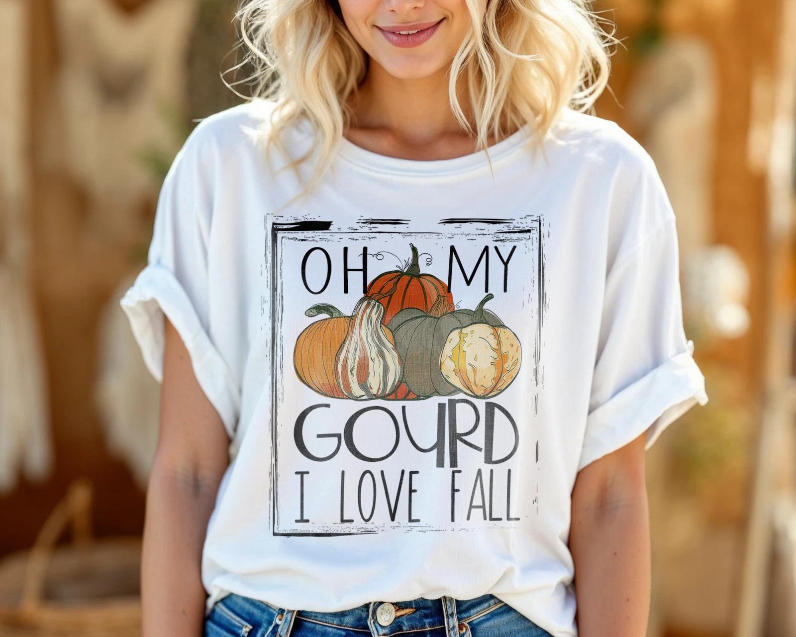 Oh My Gourd I Love Fall Shirt – Funny Pumpkin Autumn Tee for Fall Lovers A444 XL