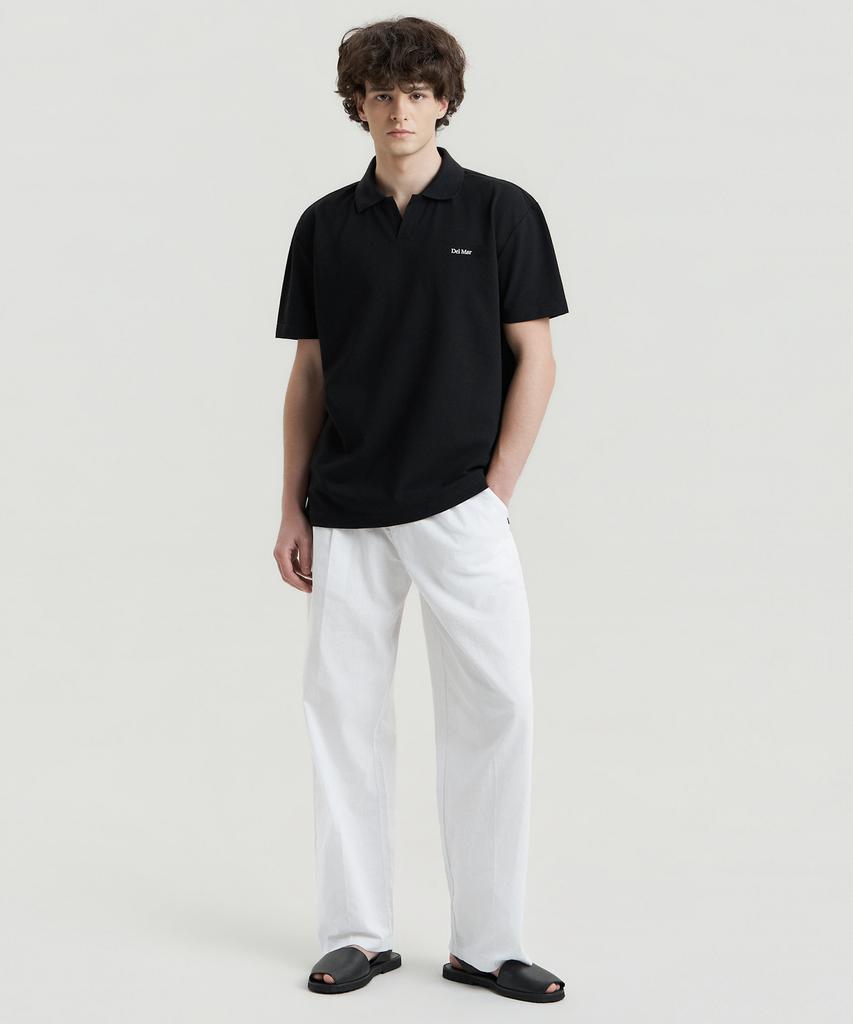 Delma Linen-Touch Semi-Wide Elastic Waist Pants - White