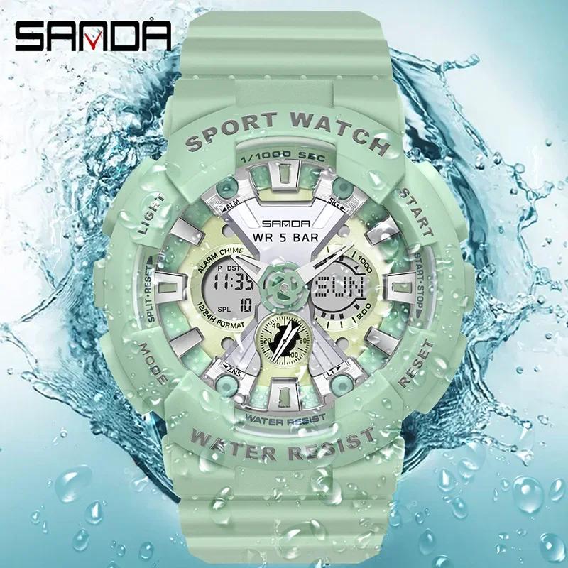 SANDA 6068 Watch ZSK FEMALE ELECTRONIC WATCH Middle School Student Sports Personality Trend Double Watch Temperament