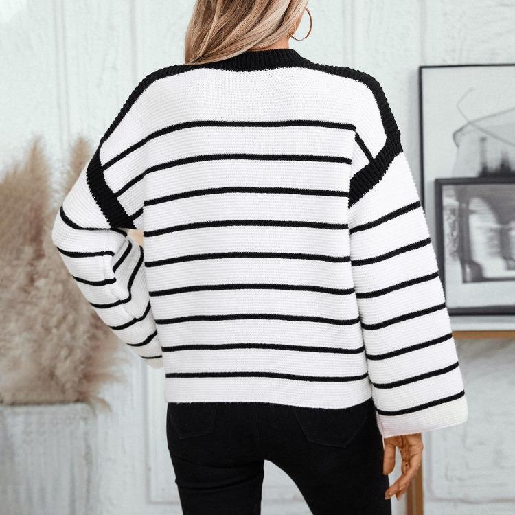 Vintage Stripe Cardigan Loose Knitwear Sweater Long Sleeve O Neck Top Autumn Winter