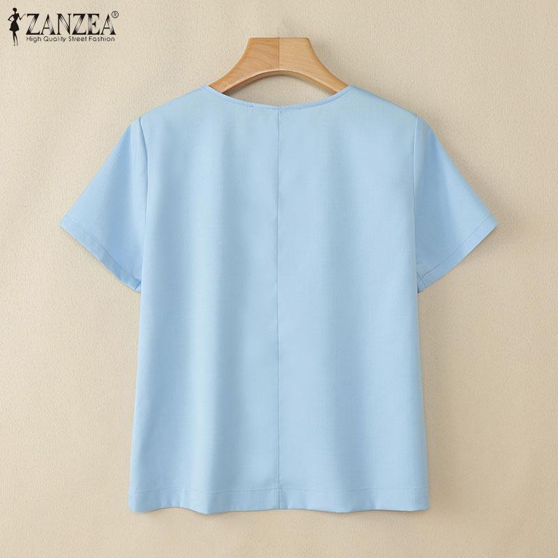 ZANZEA Women Summer Square Collar Casual Short Sleeve Embroidery Blouse