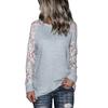 Trim Grey Lace Crew Neck Fitted Tshirt Blended Fabric Hoodie Women Sleeve Long