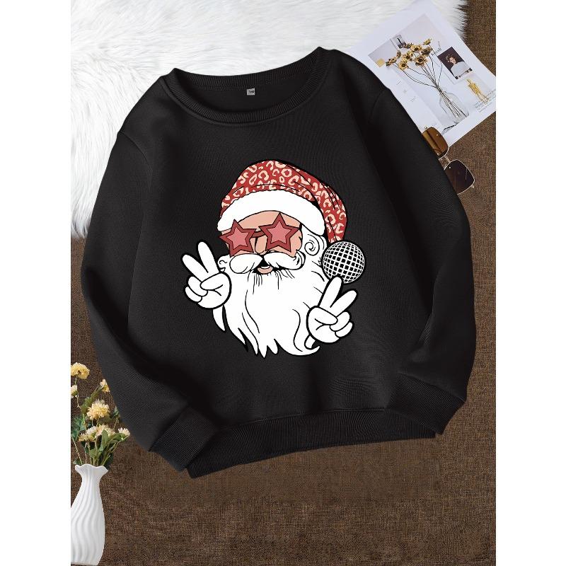Christmas Girls' Fashion Crew Neck Sweatshirt, Casual Printed Top