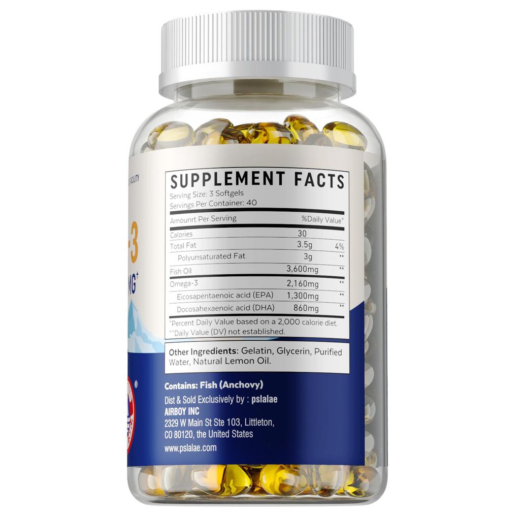 Triple Strength Omega 3 Fish Oil 3600 Mg Rich In EPA and DHA, Cardiovascular Health, Brain Function, Immune Support