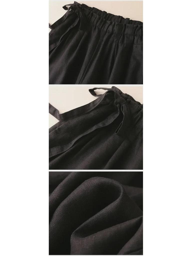 Damen Weitbeinige Cropped Leinen-Baumwollhose - Hohe Taille, Lockere Passform für Frühling/Sommer 2024.
