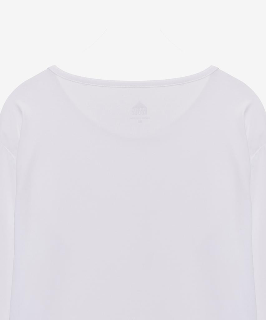 BASIC HOUSE Women'S Flowy Spandex U-Neck Oversized Long Sleeve T-Shirt White
