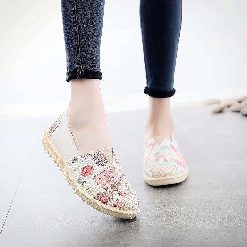 Canvas shoes spring breathable flat-bottomed one-pedal cartoon cloth shoes
