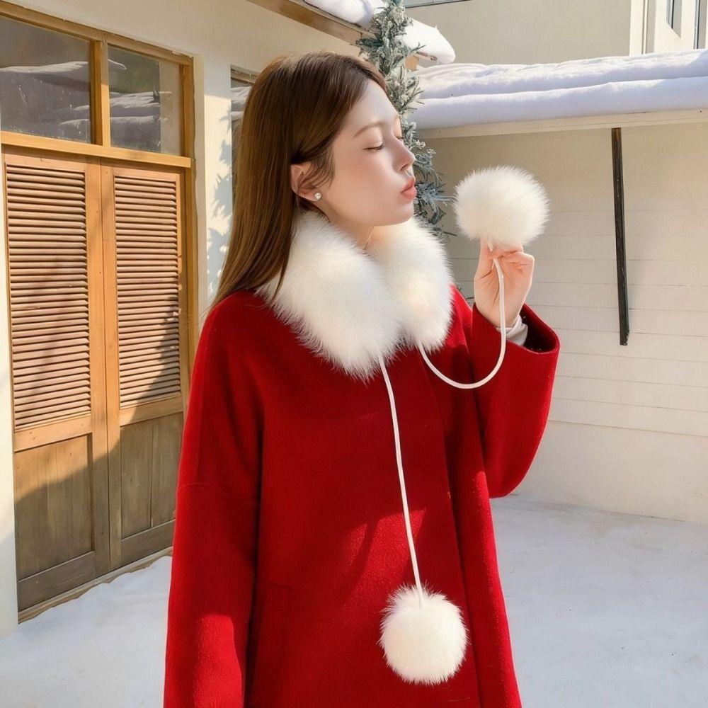 Soft Plush Fur Collar Scarf Faux Fur Fur Collar Shawl New Pom Pom Scarf Women