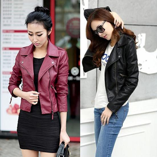 Women Spring Autumn Faux Leather Jacket Short Paragraph Slim Fit Coat Outwear