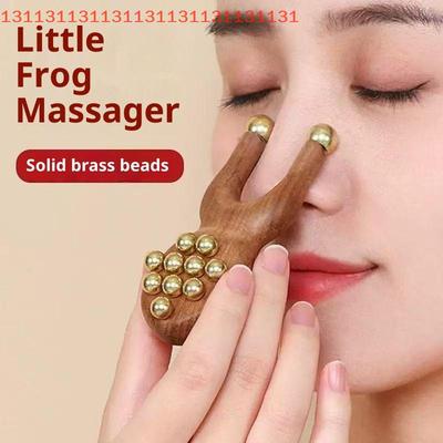 12 Copper Beads Guasha Face Massager Tool Sandalwood Handle Fascia Lifting Face Manual Massager Anti Static Frog Shape Handheld