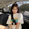 Pure Cotton American Retro White Front Shoulder Short-sleeved T-shirt Women's New Loose High-end Cartoon Half-sleeved Top